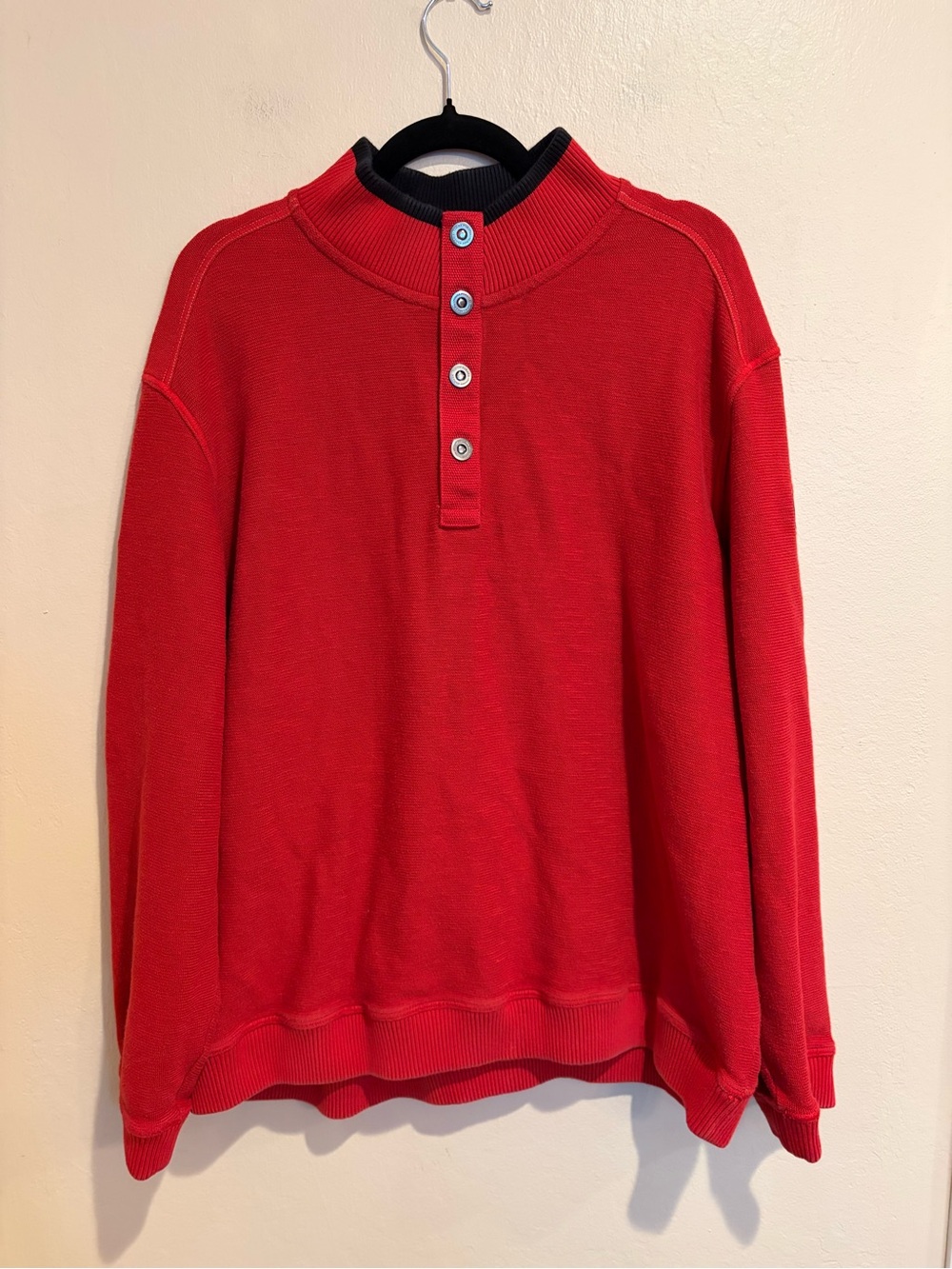 Tommy Bahama Red SF 49er Henley with Black Contrast Collar